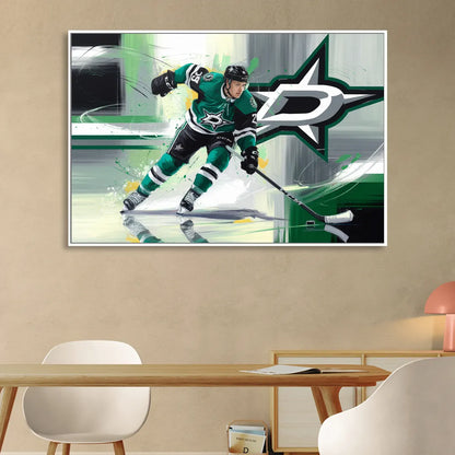 Dallas Stars Hockey Living Room - White Canvas Wall Art