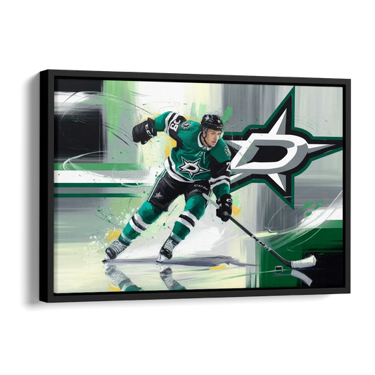 Dallas Stars Hockey Side - Black Canvas Wall Art