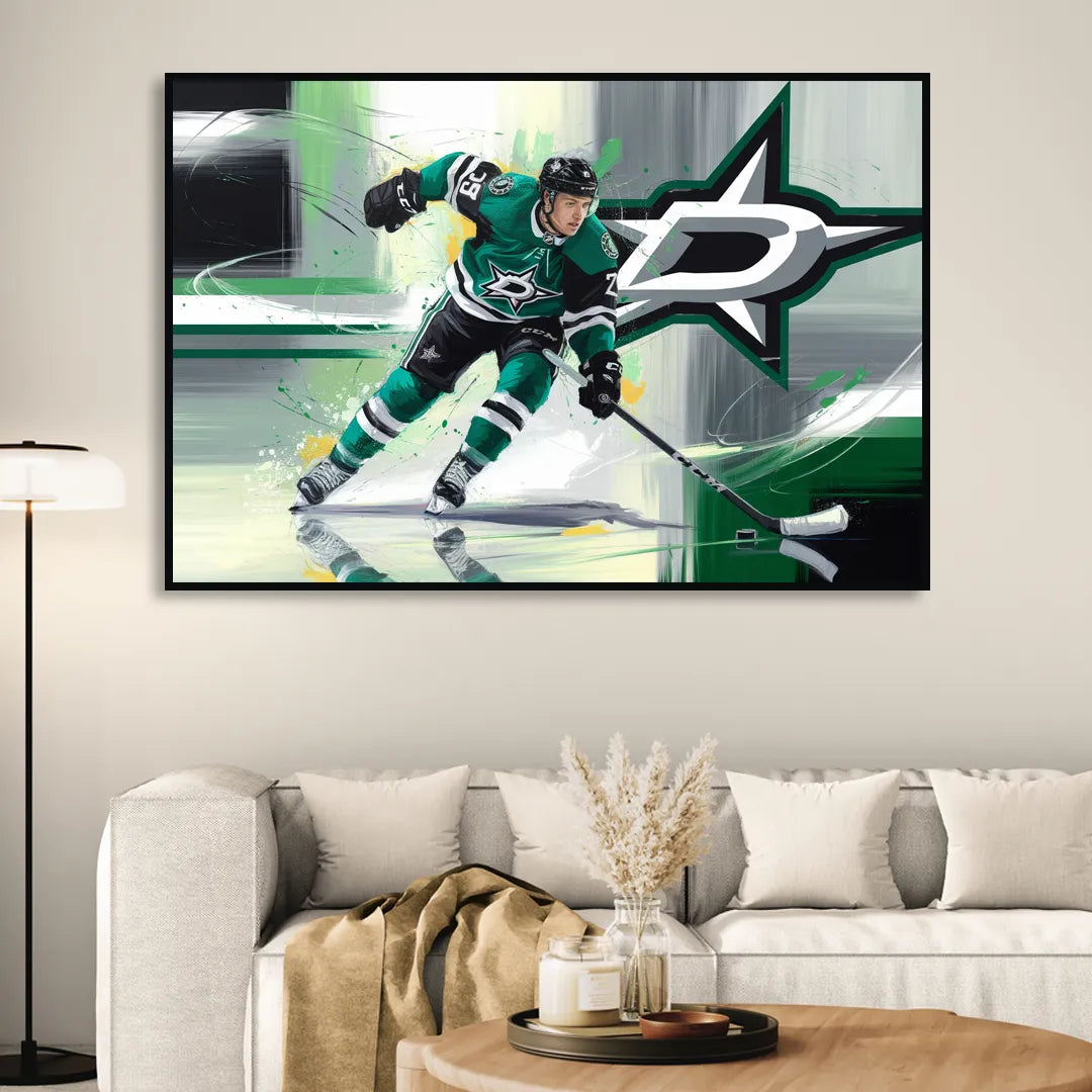 Dallas Stars Hockey Sitting Room - Black Canvas Wall Art