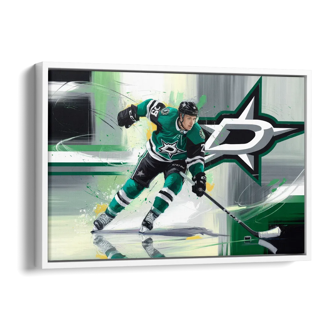 Dallas Stars Hockey Side - White Canvas Wall Art