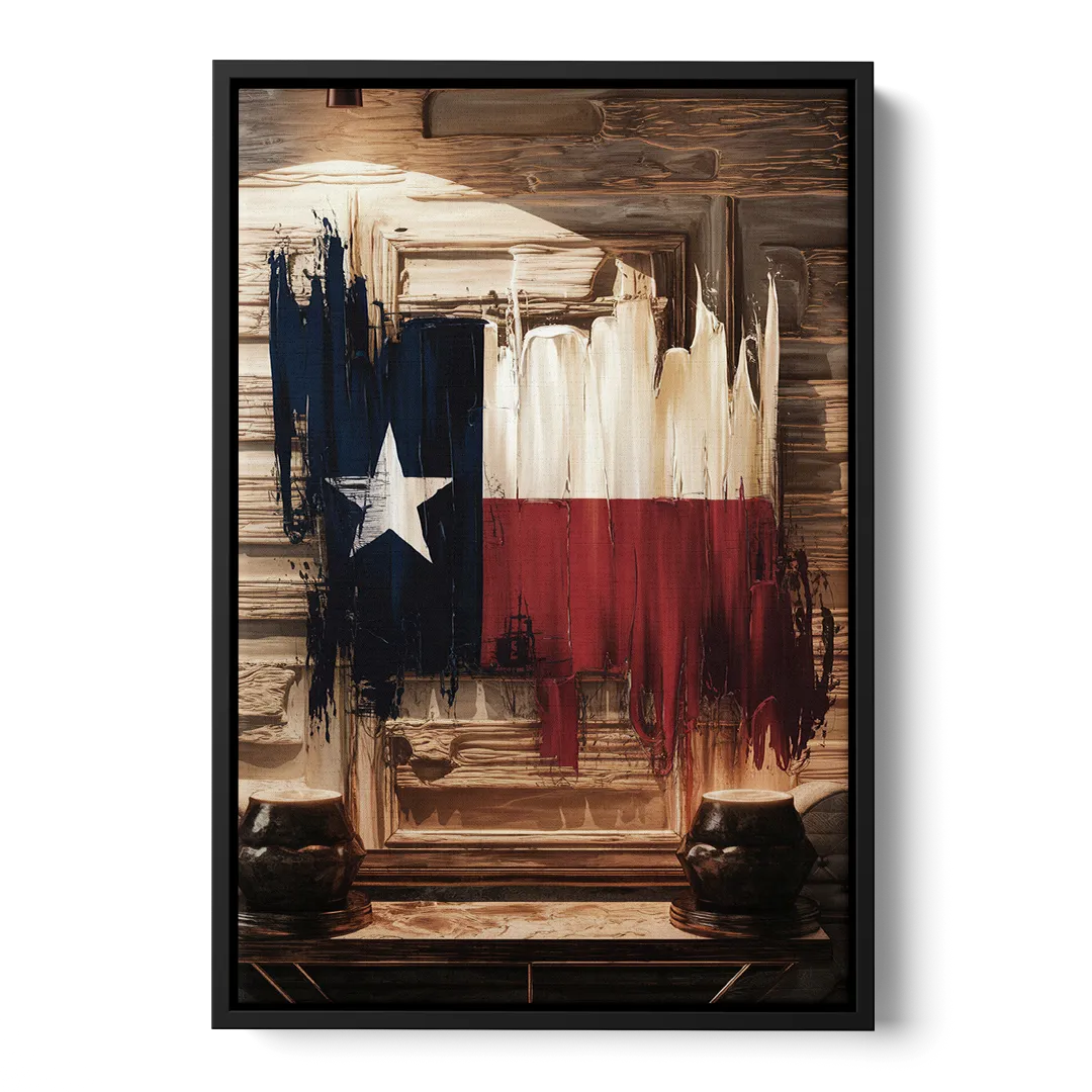 Dallas Texas Flag Front - Black Canvas Wall Art