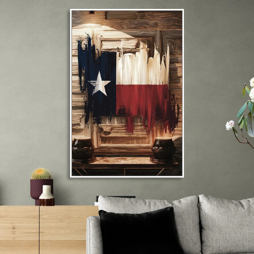 Dallas Texas Flag Sitting Room - White Canvas Wall Art