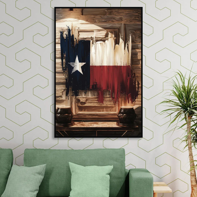 Dallas Texas Flag Sitting Room - Black Canvas Wall Art
