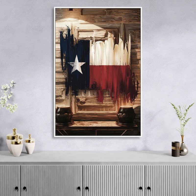 Dallas Texas Flag Living Room - White Canvas Wall Art