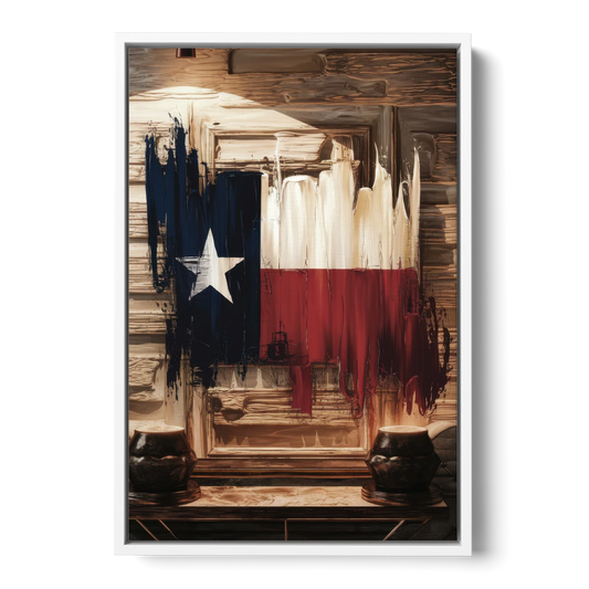 Dallas Texas Flag - White Framed Canvas Wall Art - Front