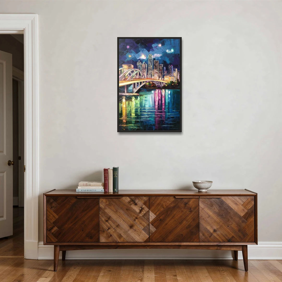 Dallas Trinity River Bridge - Black Framed Canvas Wall Art - Coffee Table - 24x36