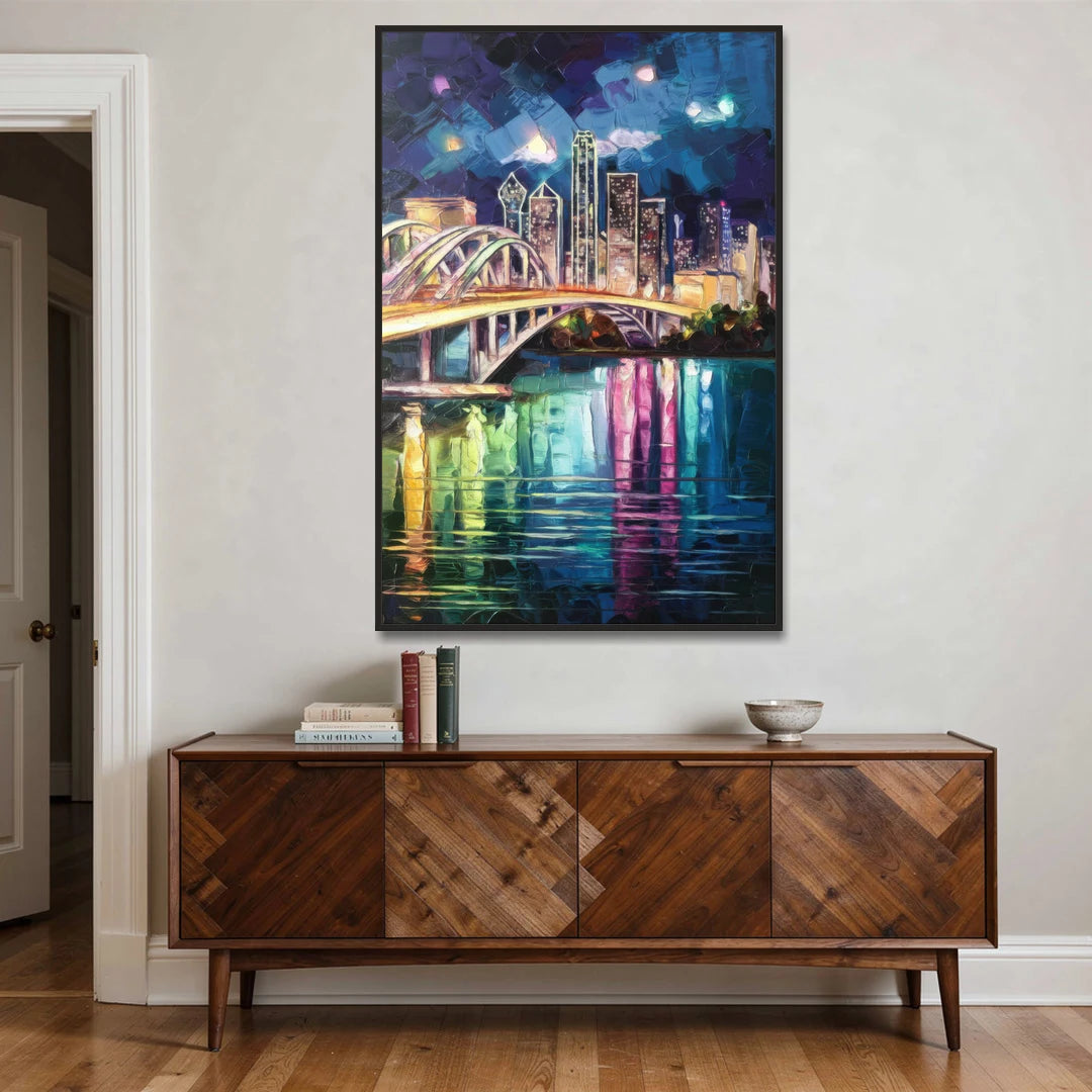 Dallas Trinity River Bridge - Black Framed Canvas Wall Art - Coffee Table - 40x60