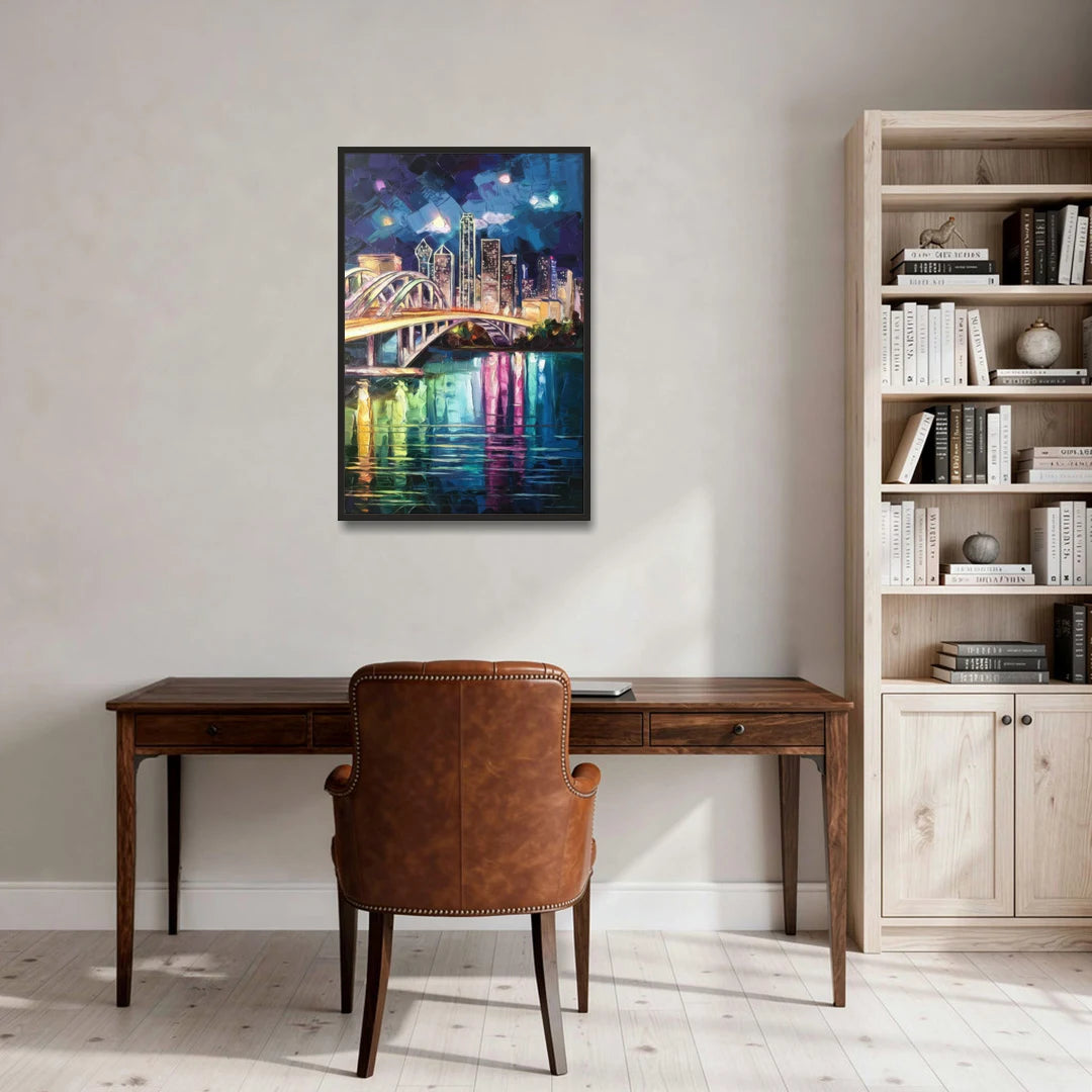 Dallas Trinity River Bridge - Black Framed Canvas Wall Art - Office - 24x36