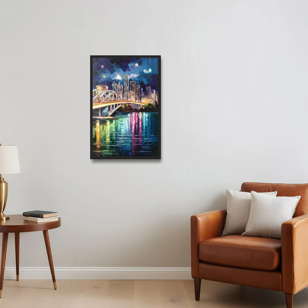 Dallas Trinity River Bridge - Black Framed Canvas Wall Art - Sofa - 20x30