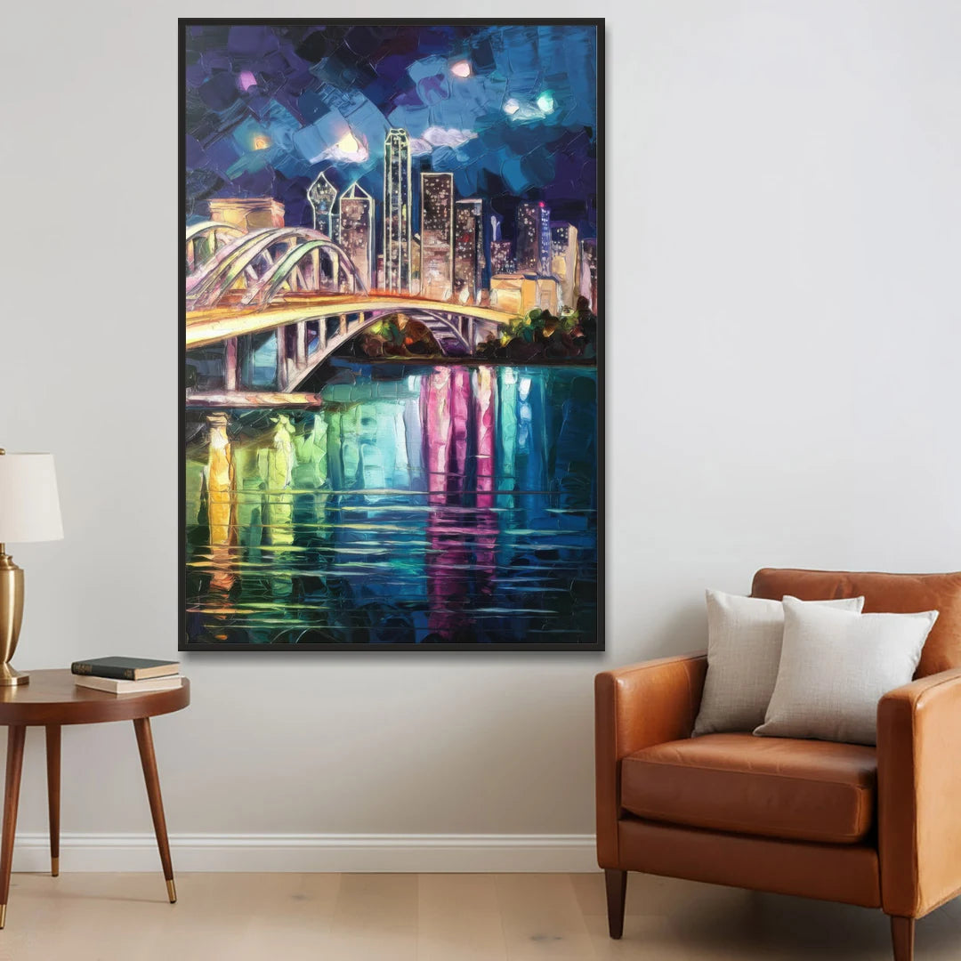 Dallas Trinity River Bridge - Black Framed Canvas Wall Art - Sofa - 40x60
