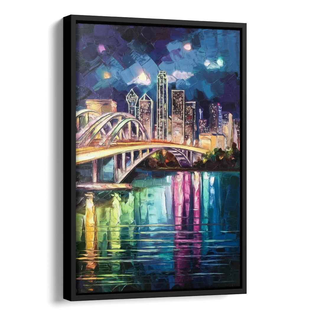 Dallas Trinity River Bridge Side - Black Canvas Wall Art