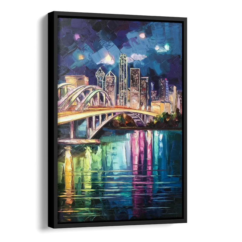 Dallas Trinity River Bridge Side - Black Canvas Wall Art