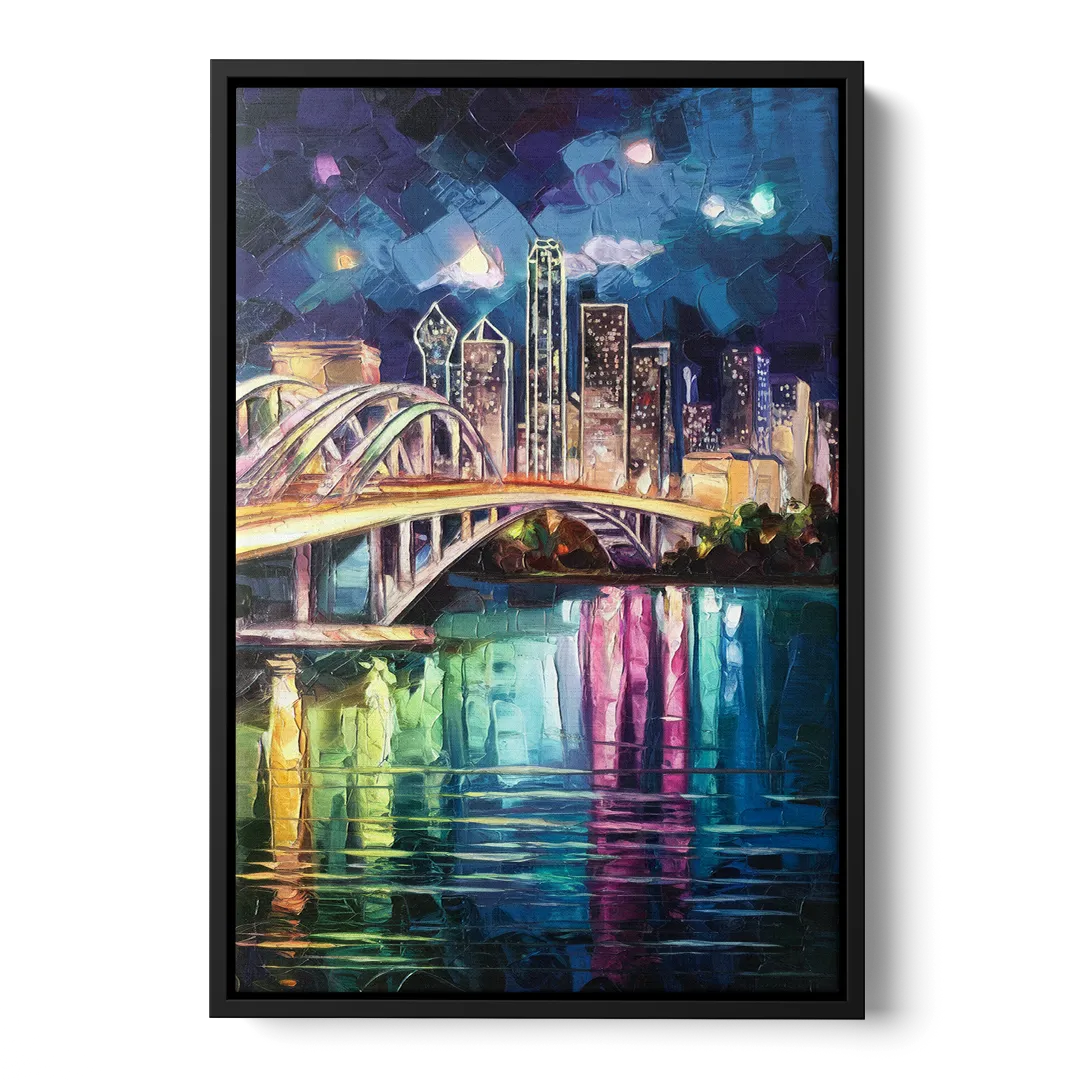 Dallas Trinity River Bridge Front - Black Canvas Wall Art