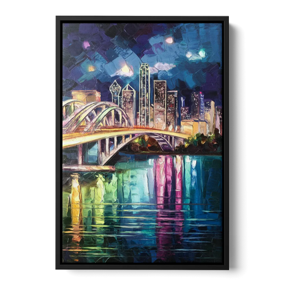 Dallas Trinity River Bridge Front - Black Canvas Wall Art