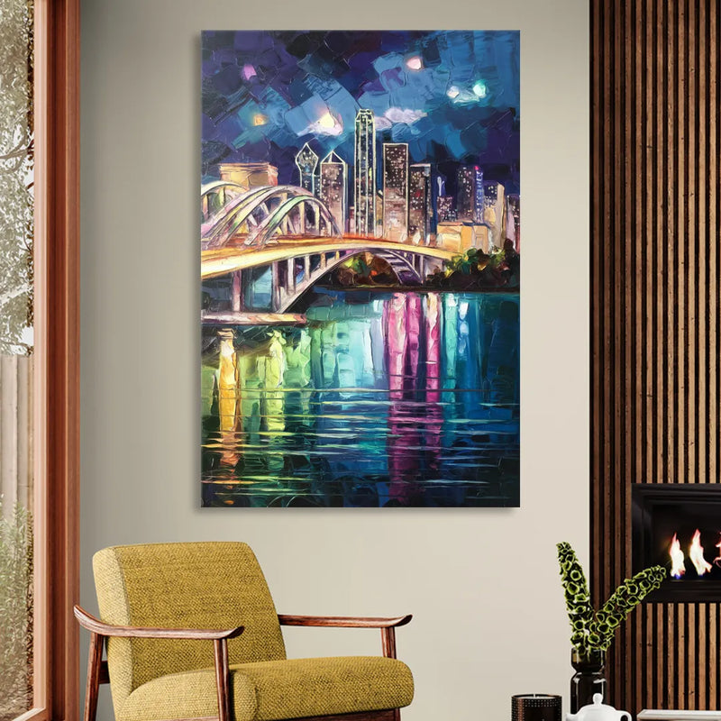 Dallas Trinity River Bridge Living Room - Canvas Wall Art