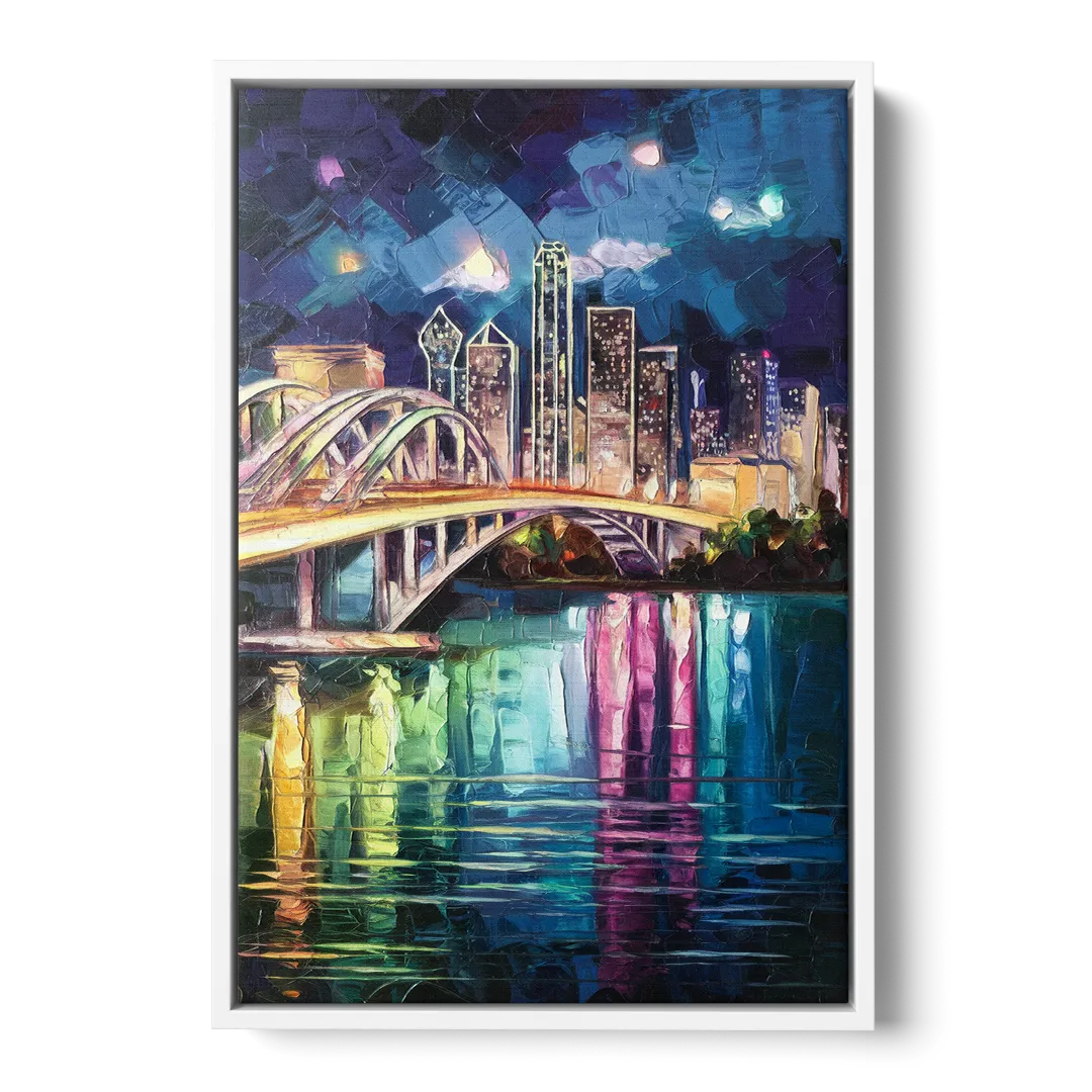 Dallas Trinity River Bridge Front - White Canvas Wall Art