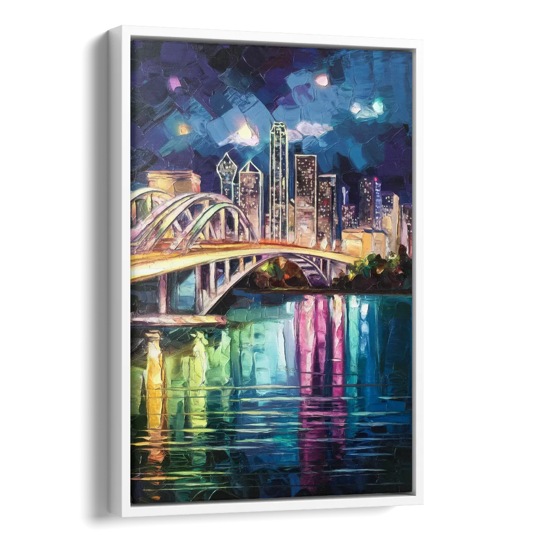 Dallas Trinity River Bridge Side - White Canvas Wall Art