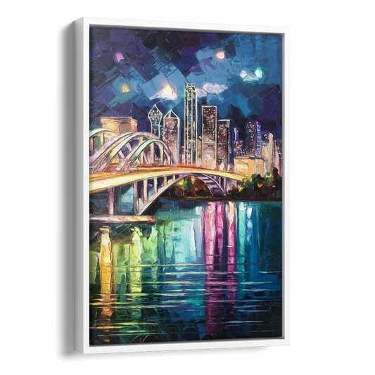 Dallas Trinity River Bridge Side - White Canvas Wall Art