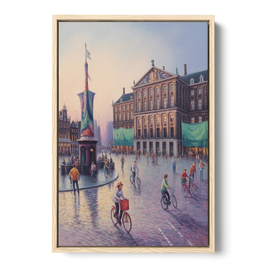 Dam Square Dreams - Oak Framed Canvas Wall Art - Front