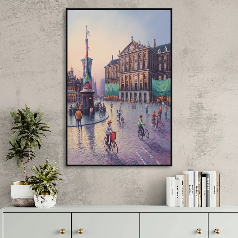 Dam Square Dreams Living Room - Black Canvas Wall Art