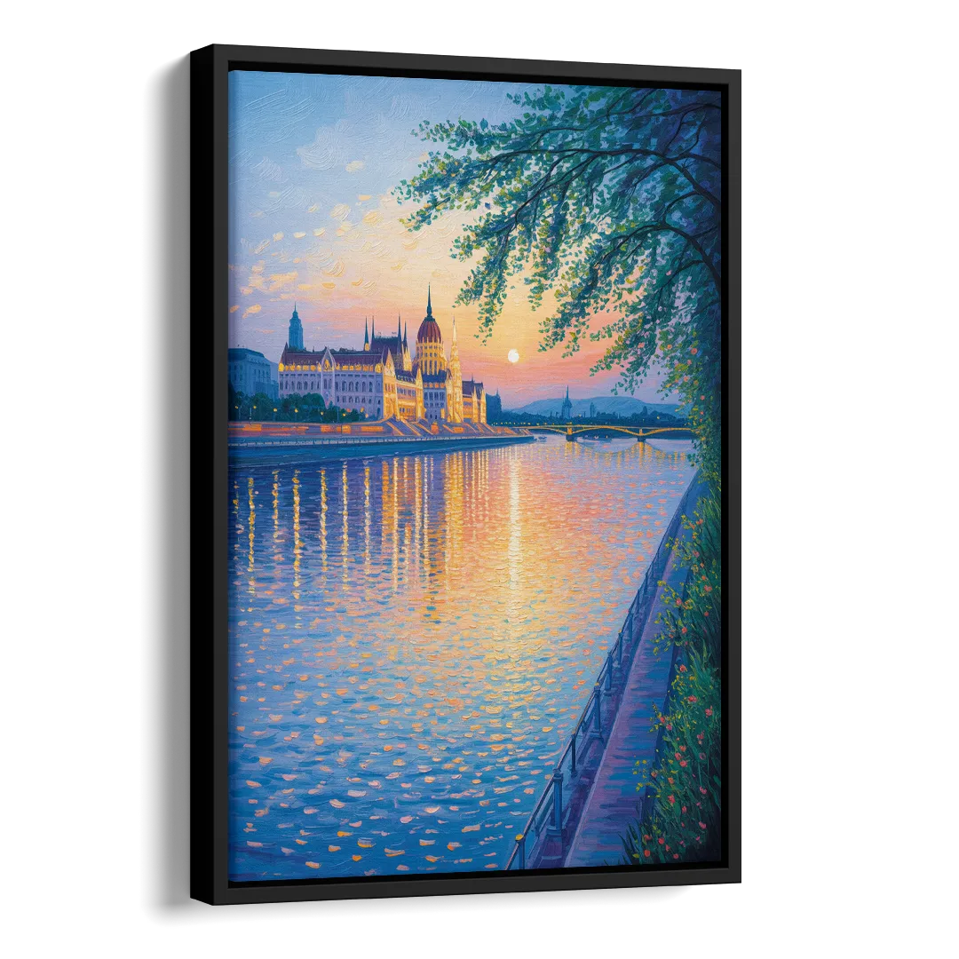 Danube Reflections Side - Black Canvas Wall Art