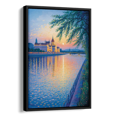 Danube Reflections Side - Black Canvas Wall Art
