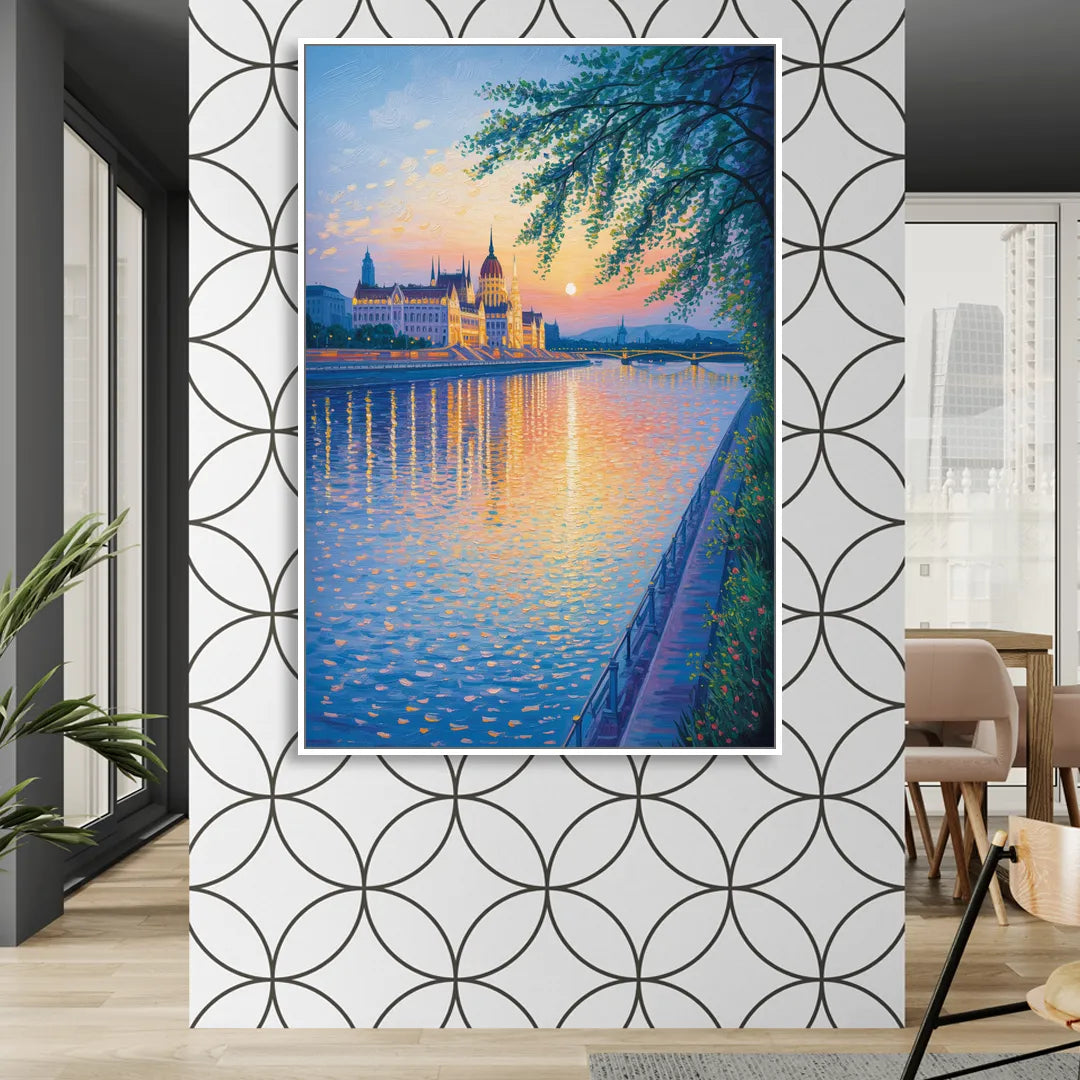 Danube Reflections Living Room - White Canvas Wall Art