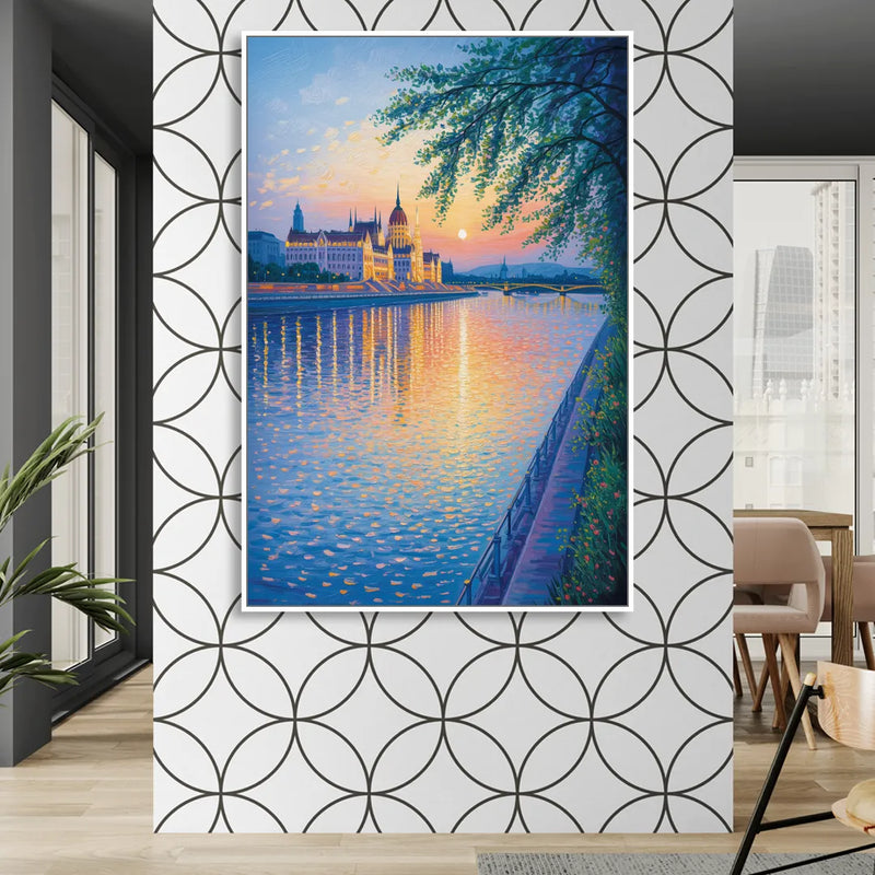 Danube Reflections Living Room - White Canvas Wall Art