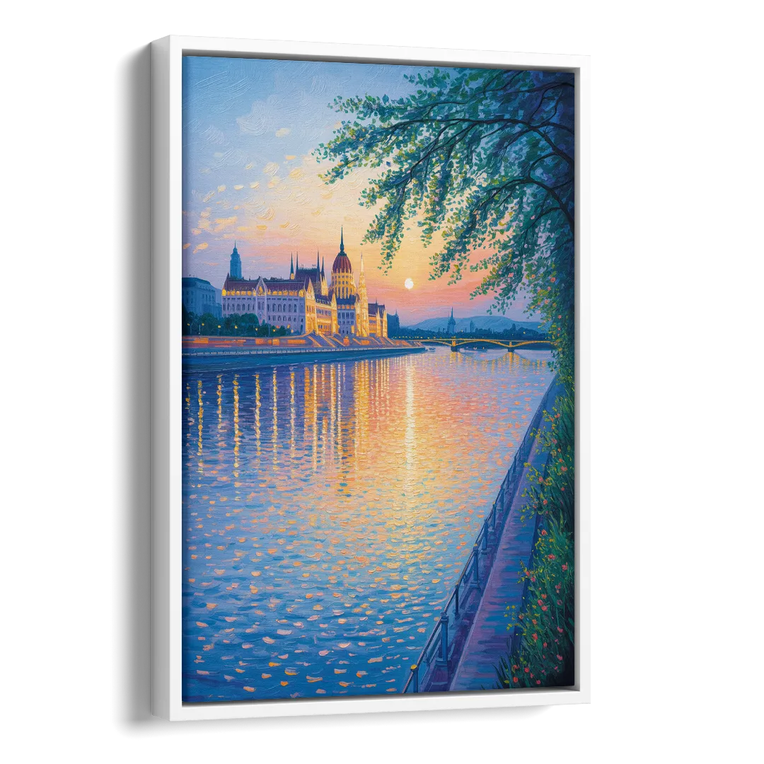 Danube Reflections Side - White Canvas Wall Art