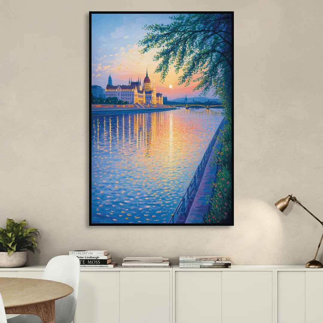 Danube Reflections Sitting Room - Black Canvas Wall Art