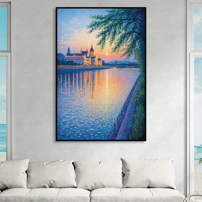 Danube Reflections Living Room - Black Canvas Wall Art