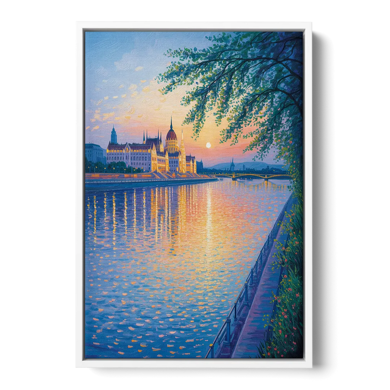 Danube Reflections Front - White Canvas Wall Art