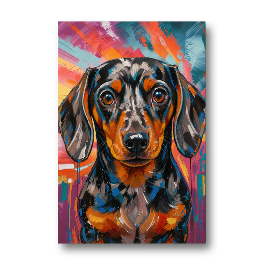 Expressive Dapple Wiener Dog Color Burst - Canvas Wall Art - Front