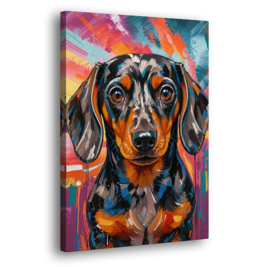 Dapple Wiener Dog Color Burst - Canvas Wall Art - Side