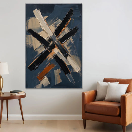 Dark Abstract Copper Crossings in Navy - Canvas Wall Art - Sofa - 40x60