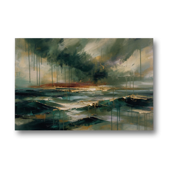 Dark Abstract Painting of an Emerald Storm Sea - Canvas Wall Art - Front