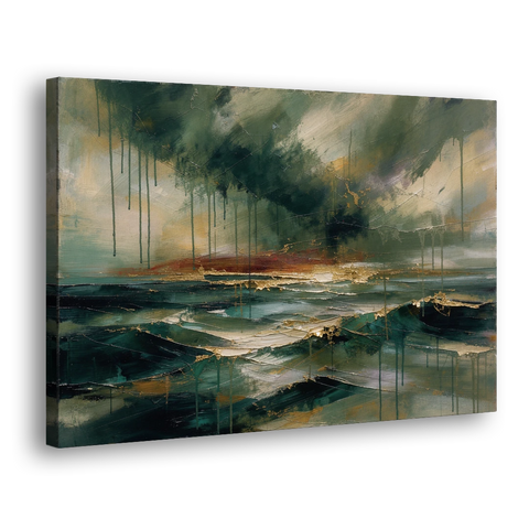 Dark Abstract Painting of an Emerald Storm Sea - Canvas Wall Art - Side