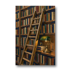 Dark Academia Decor Library Ladder by Lamplight - Canvas Wall Art - Front
