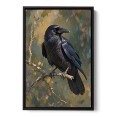 Dark Academia Raven at Dusk - Black Framed Canvas Wall Art - Front