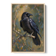 Dark Academia Raven at Dusk - Oak Framed Canvas Wall Art - Front