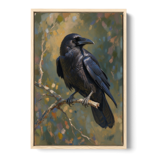 Dark Academia Raven at Dusk - Oak Framed Canvas Wall Art - Front