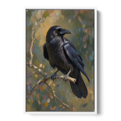Dark Academia Raven at Dusk - White Framed Canvas Wall Art - Front