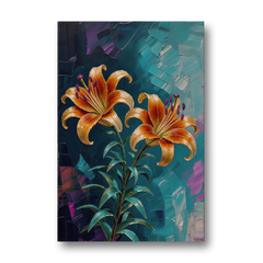 Dark Botanical Wall Art of Orange Lilies - Canvas Wall Art - Front
