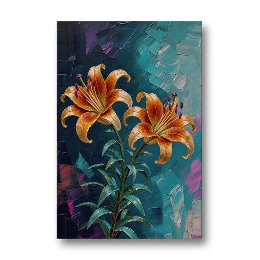 Dark Botanical Wall Art of Orange Lilies - Canvas Wall Art - Front