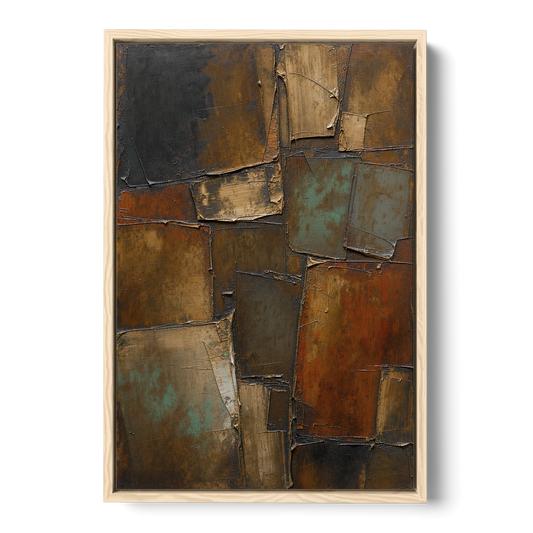 Dark Brown Abstract of Weathered Iron in Dark Academia - Oak Framed Canvas Wall Art - Front