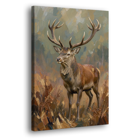 Dark Brown Wall Art with Red Stag in Bracken - Canvas Wall Art - Side