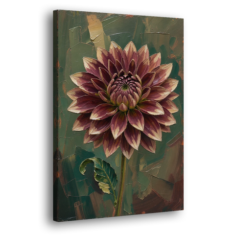 Dark Floral Canvas Art of a Burgundy Dahlia - Canvas Wall Art - Side