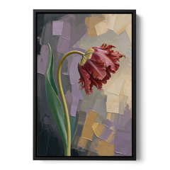 Dark Floral Painting of a Crimson Parrot Tulip - Black Framed Canvas Wall Art - Front