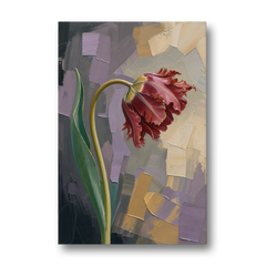 Dark Floral Painting of a Crimson Parrot Tulip - Canvas Wall Art - Front