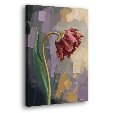 Dark Floral Painting of a Crimson Parrot Tulip - Canvas Wall Art - Side
